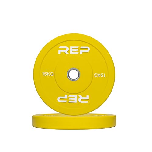 Pair of REP yellow 15kg colored bumper plates.