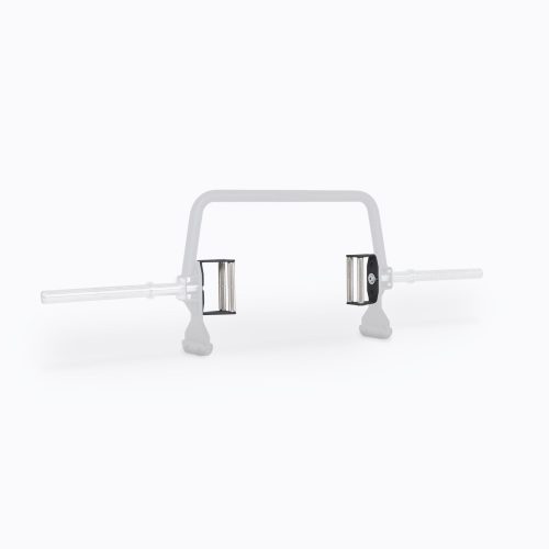 Open Trap Bar with standard handles standing vertically on its integrated deadlift jack.